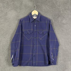 Wallace & Barnes Shirt Mens Small Blue Windowpane Classic Fit Heavy Flannel